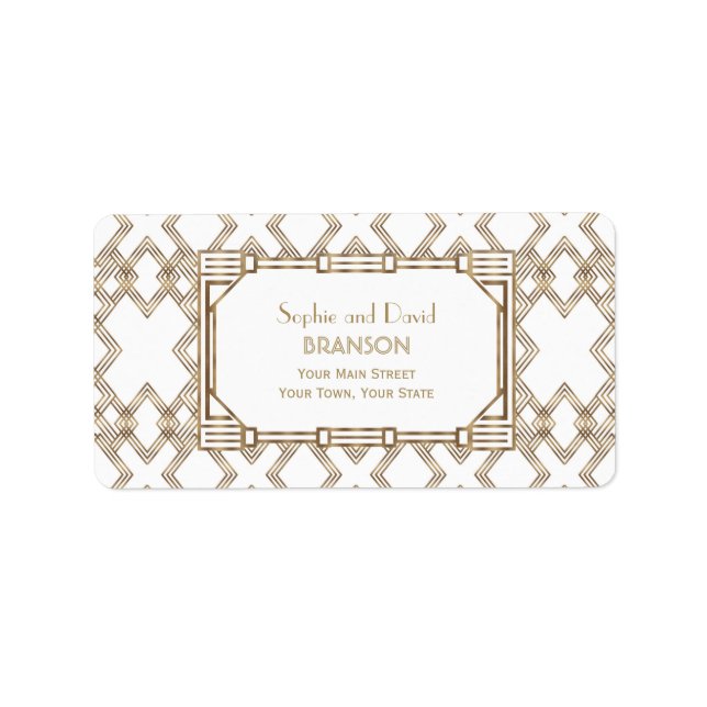 Glam White Gold Great Gatsby Wedding Label (Front)