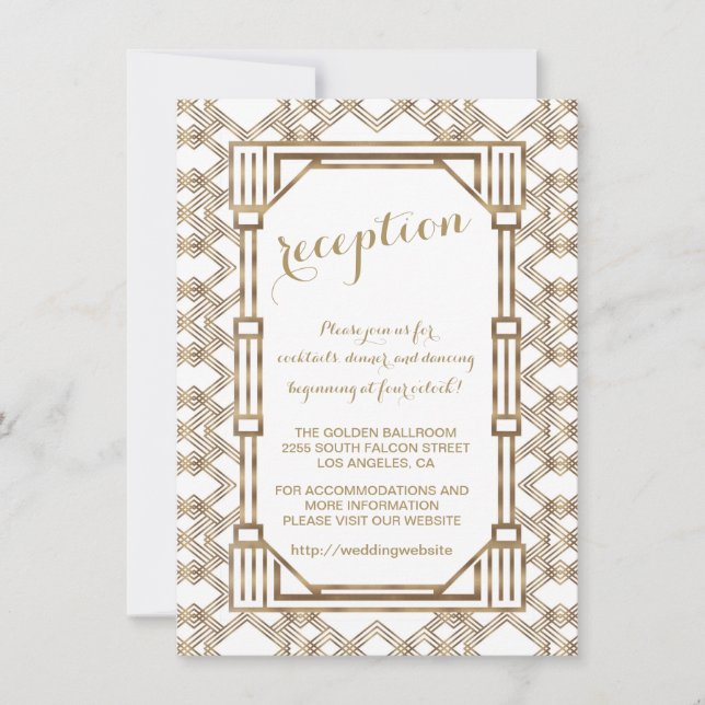 Glam White Gold Great Gatsby Wedding Reception Invitation (Front)