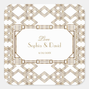 Glam White Gold Great Gatsby Wedding Square Sticker