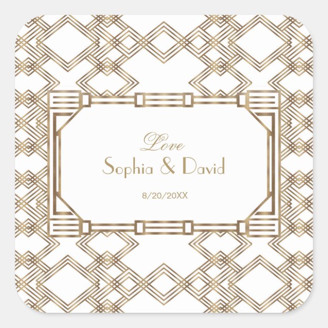 Glam White Gold Great Gatsby Wedding Square Sticker (Front)