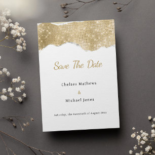 Glam white gold silver glitter Save The Date
