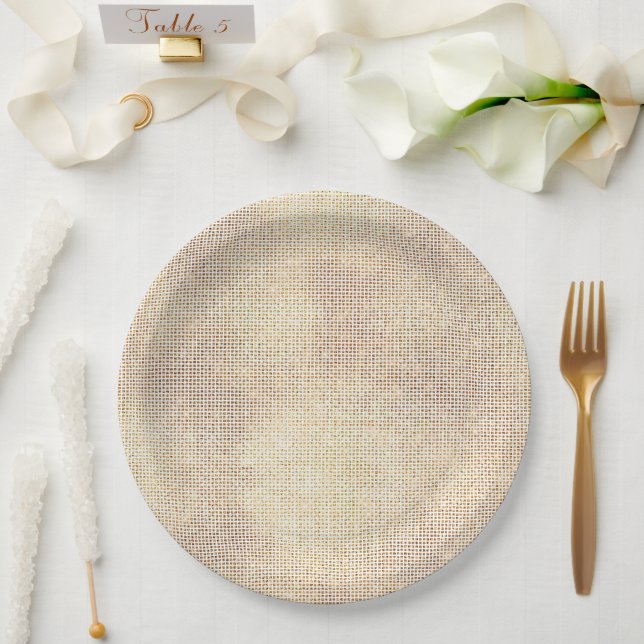 Glam White Gold Sparkle Paper Plate (Wedding)