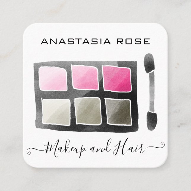 Glam White & Pink Eyeshadow Palette Makeup Artist Square Business Card (Front)