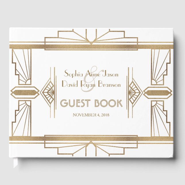 Glam White Roaring 20's Great Gatsby 1920s Wedding Guest Book (Front)