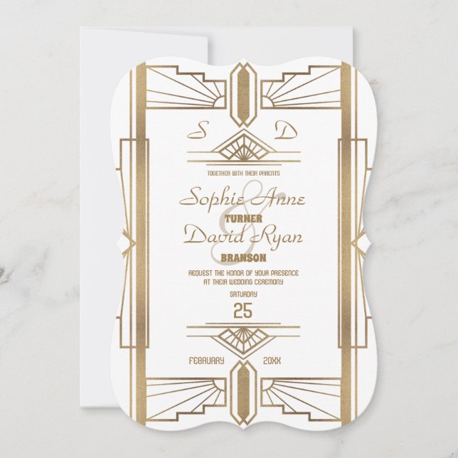 Glam White Roaring 20's Great Gatsby Wedding Invitation (Front)
