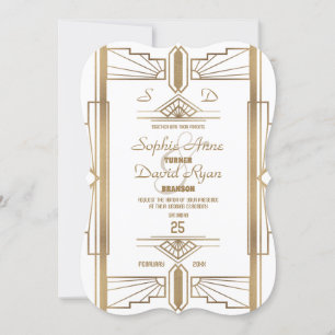 Glam White Roaring 20's Great Gatsby Wedding Invitation