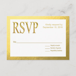 Glam White RSVP with Gold Nugget Faux Foil Outline