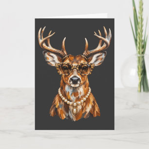 Glam Whitetail Deer Wearing Sunglasses Necklace Card