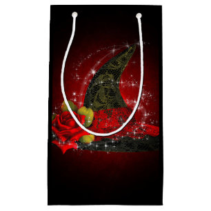 Glam Witch Hat Lacy Black & Red Sparkle Party Small Gift Bag