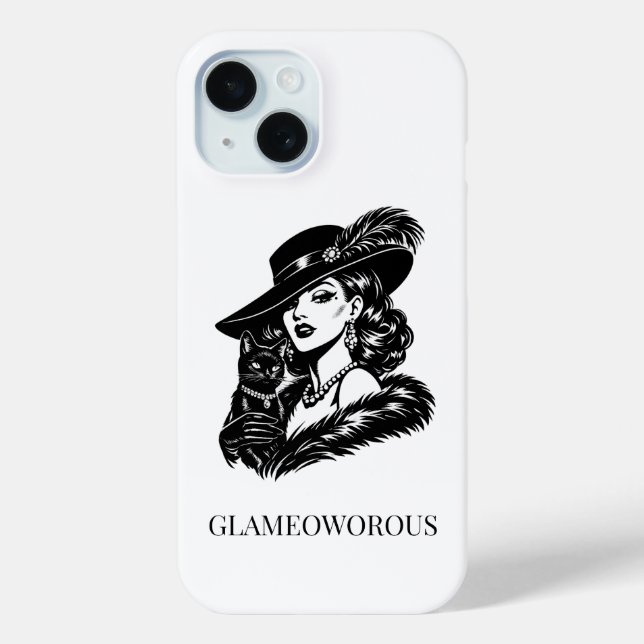 Glam Woman with Cat Fashion Illustration Case-Mate iPhone Case (Back)