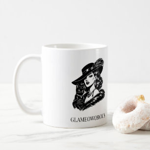 Glam Woman with Cat Fashion Illustration Coffee Mug