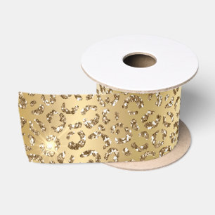 Glam Yellow Gold Glitter Leopard Satin Ribbon