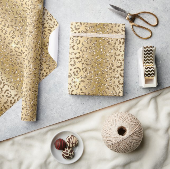Glam Yellow Gold Glitter Leopard Wrapping Paper (Crafts)