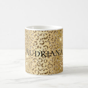Glam Yellow Gold Glitzy Glitter Leopard Coffee Mug