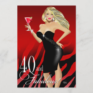 Glam Zebra Bombshell 40th Birthday   red Invitation