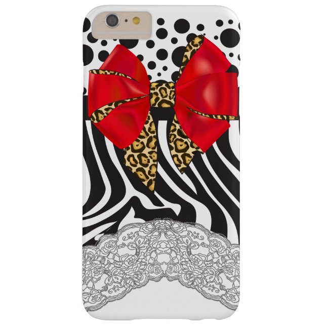 Glam Zebra Print, Polka Dots and Red Leopard Bow Case-Mate iPhone Case (Back)