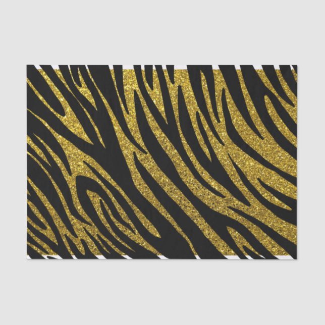 Glam Zebra Stripes & Gold Faux Glitter Tissue Paper (Front)