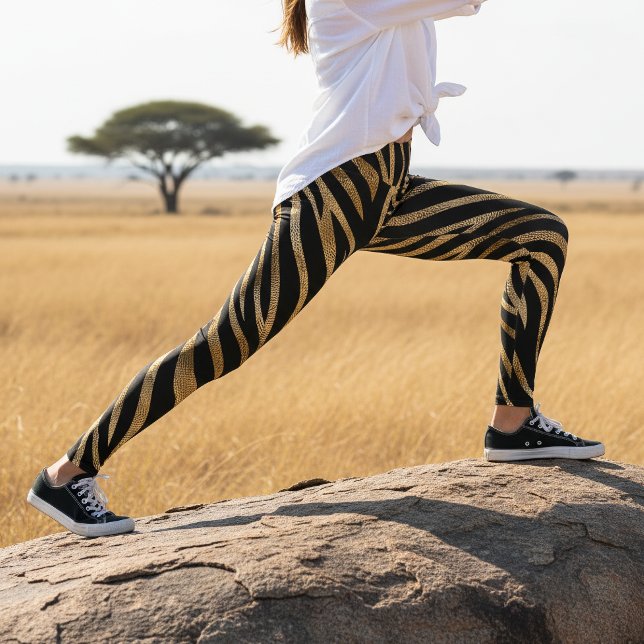 Glam Zebra Stripes Pattern Black Gold ID1151 Leggings (Creator Uploaded)