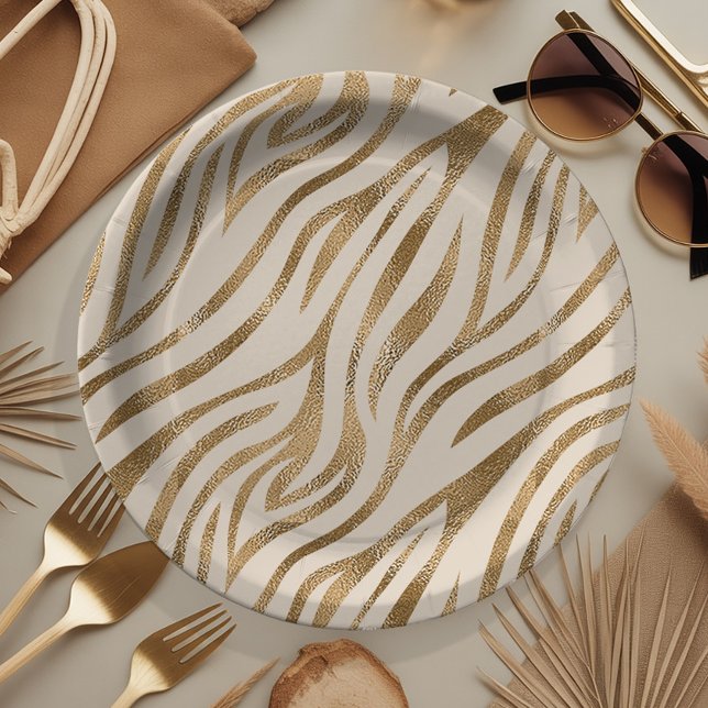 Glam Zebra Stripes Pattern Safari Gold ID1151 Paper Plate (Creator Uploaded)