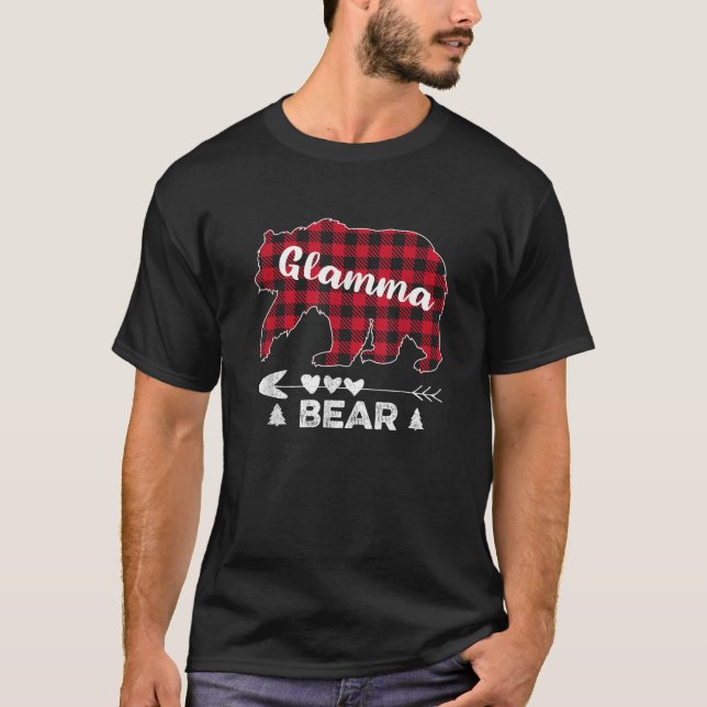 Glamma Bear Christmas Red Buffalo Plaid Matching F T-Shirt (Front)