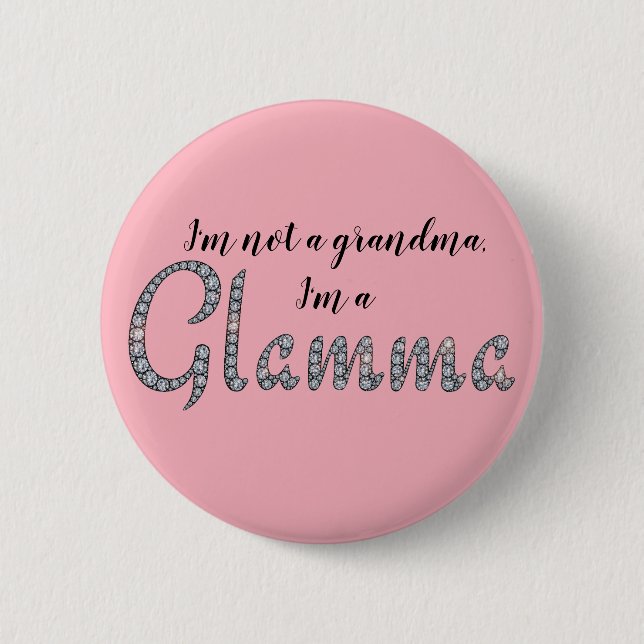 Glamma faux-bling rhinestones design 6 cm round badge (Front)