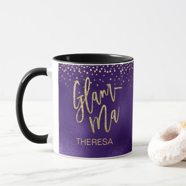 Glamma Glamourous Grandma Purple Foil Gold Dot Nam Mug (With Donut)