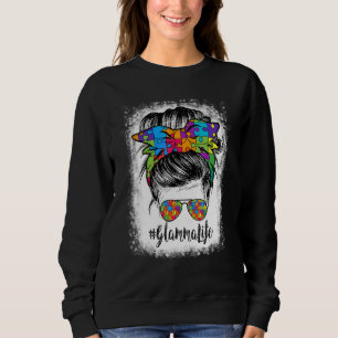 Glamma Life Messy Bun Hair Bandanna Glasses Autism Sweatshirt