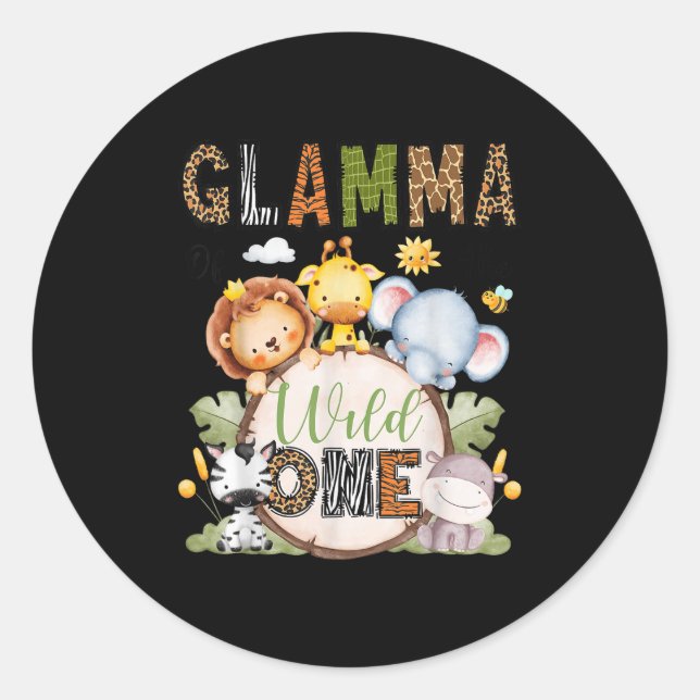 Glamma Of The Wild One 1st Birthday Boy Jungle Saf Classic Round Sticker (Front)