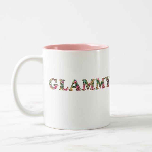 Glammy Floral Grandma Cute Mothers Day Two-Tone Coffee Mug (Left)