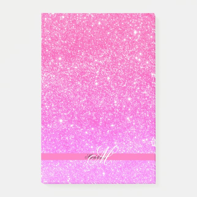 Glamor Girl Hot Pink Glitter Personalized Name Post-it Notes (Front)