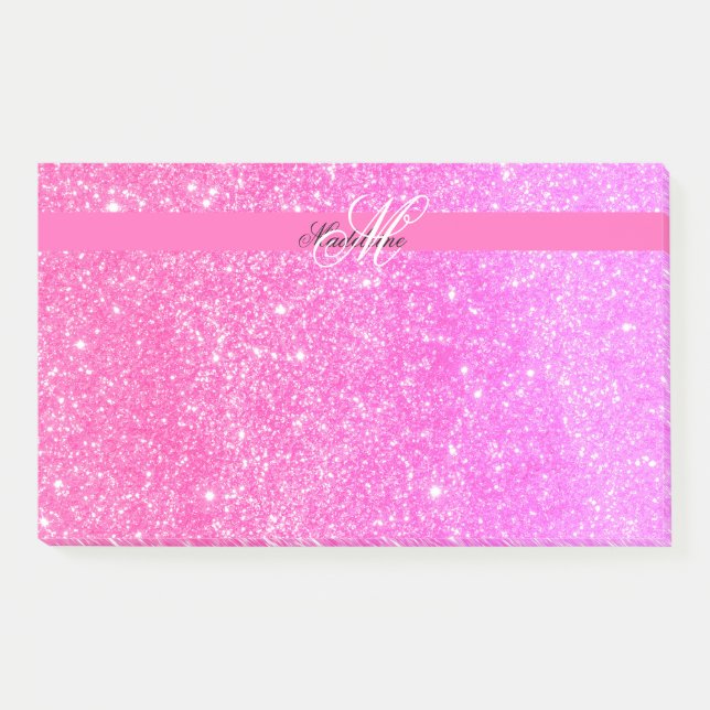 Glamor Girl Hot Pink Glitter Personalized Name Post-it Notes (Front)