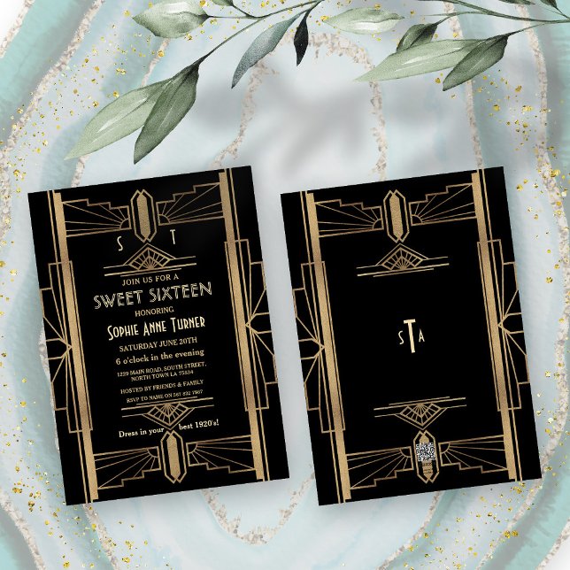 Glamorous 1920's Great Gatsby Art Deco SWEET 16 Invitation (Creator Uploaded)