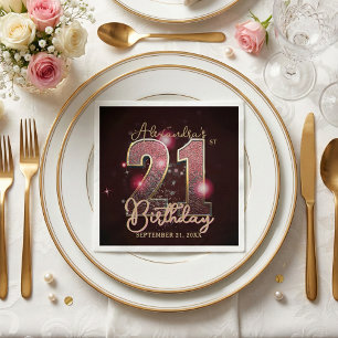 Glamorous 21st Birthday Rose Gold Pink Glitter Napkin