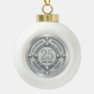 Glamorous 25th Wedding Anniversary Ceramic Ball Christmas Ornament