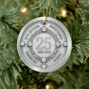 Glamorous 25th Wedding Anniversary Ceramic Tree Decoration