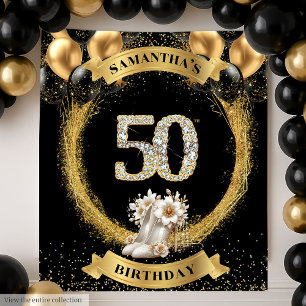 Glamorous 50th Birthday Banner Diamond High Heels Tapestry
