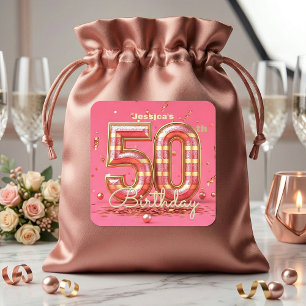 Glamorous 50th Birthday Pink Gold Glitter Party Square Sticker