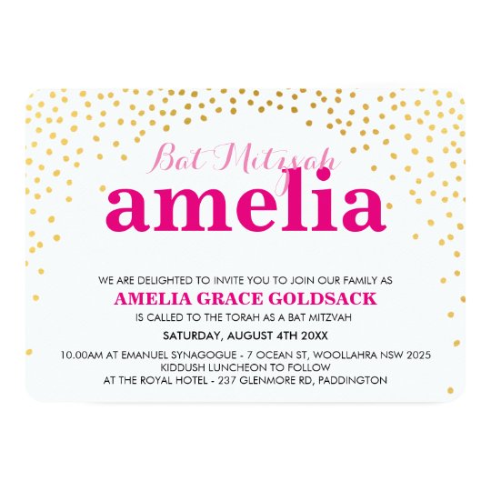 GLAMOROUS BAT MITZVAH rustic mini gold confetti Card