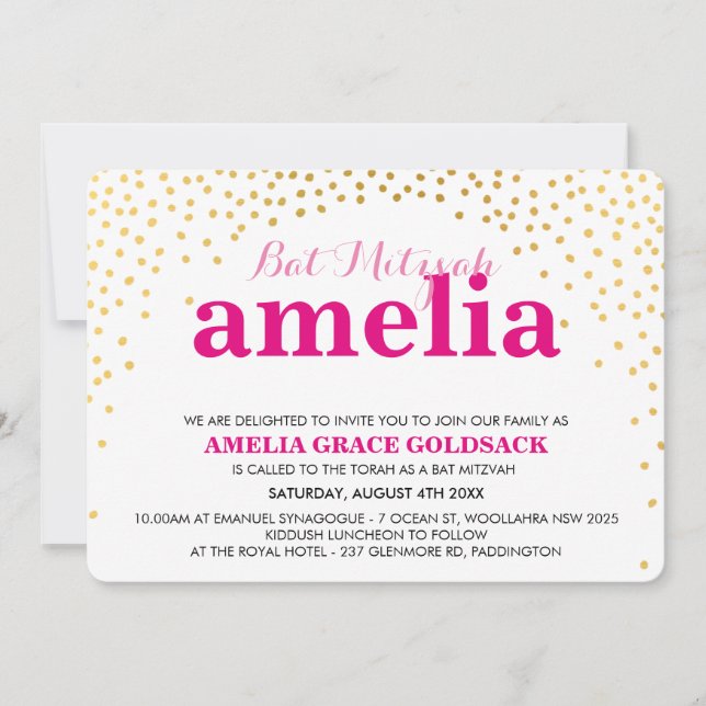 GLAMOROUS BAT MITZVAH rustic mini gold confetti Invitation (Front)