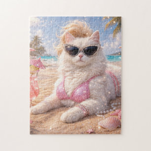 Glamorous Beach Cat with Sunglasses Jigsaw Puzzle