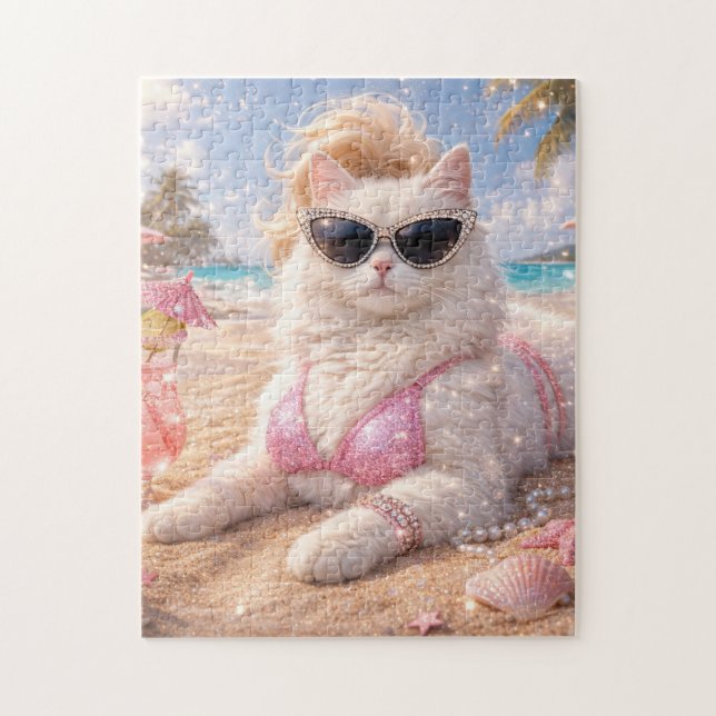 Glamorous Beach Cat with Sunglasses                Jigsaw Puzzle (Vertical)