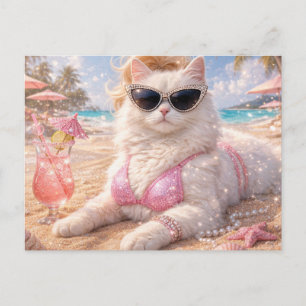 Glamorous Beach Cat with Sunglasses                Postcard