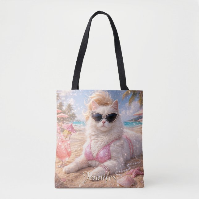 Glamorous Beach Cat with Sunglasses  Tote Bag (Front)
