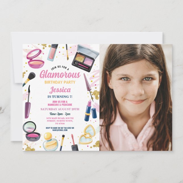 Glamorous Birthday Beauty Manicure Party Photo Invitation (Front)