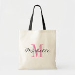 Glamorous black and pink name monogram tote bags<br><div class="desc">Glamorous black and pink name monogram tote bags. Elegant logo design with beautiful monogrammed letter initials. Cute personalized gift idea for bride, flower girls, maid of honor and bridesmaids at wedding party. Classy script typography with chic background letter. Also great for bridal shower or bachelorette party. Beautiful accessories for women...</div>