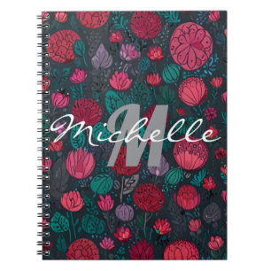 Glamorous Black and White Monogram Spiral Notebook