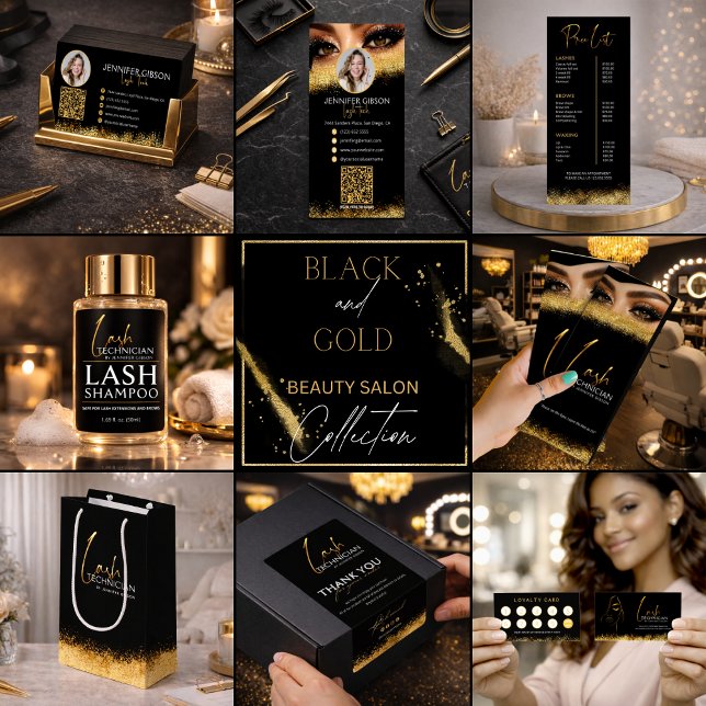 Glamorous Black & Gold Lash Tech  Loyalty Card (Creator Uploaded)