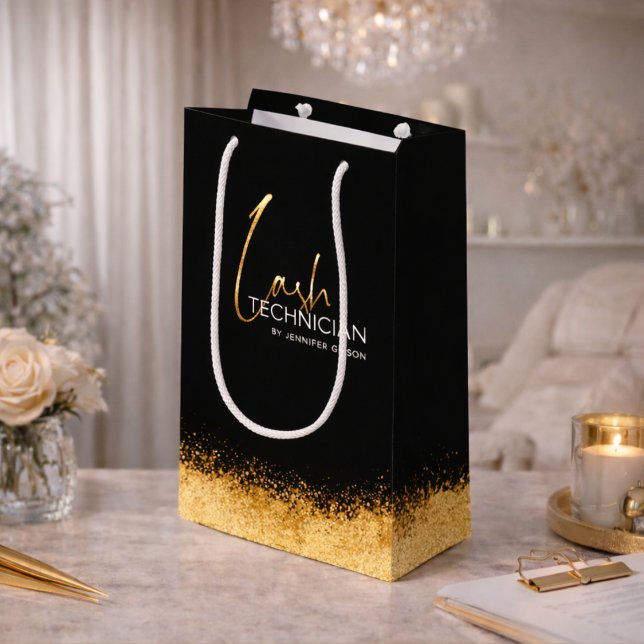 Glamorous Black & Gold Lash Tech  Small Gift Bag (Creator Uploaded)