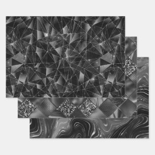 Glamorous Black & Silver Sparkling Patterns Wrapping Paper Sheet