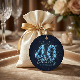 Glamorous Blue Diamond 40th Birthday Favour Tags